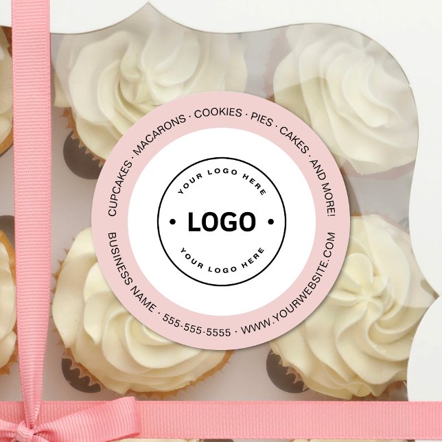 Bakery Logo White and Pink Runder Aufkleber (Bakery Logo White and Pink Classic Round Sticker)
