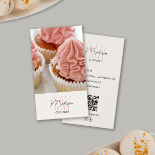 Bakery Monogram Logo Cupcake Foto QR Tan Visitenkarte