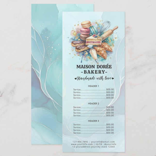 Bakery Pastry Chef Baking Catering Gold Price List Menükarte (Vorne/Hinten)
