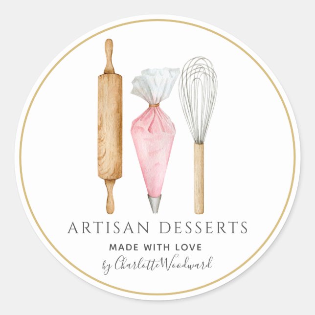 Bakery Pastry Chef Baking Utensils Product Label Runder Aufkleber (Vorderseite)
