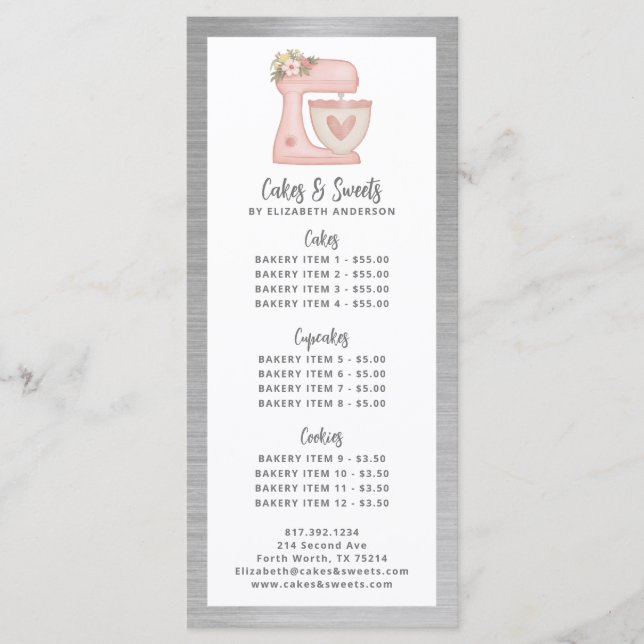 Bakery Pastry Chef Dessert Menu Price List Menükarte (Vorderseite)