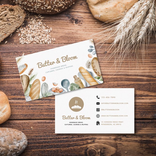 Bakery Social Media Icons Business Card Visitenkarte (Boho Bakery Logo Social Media Icons Business Card)