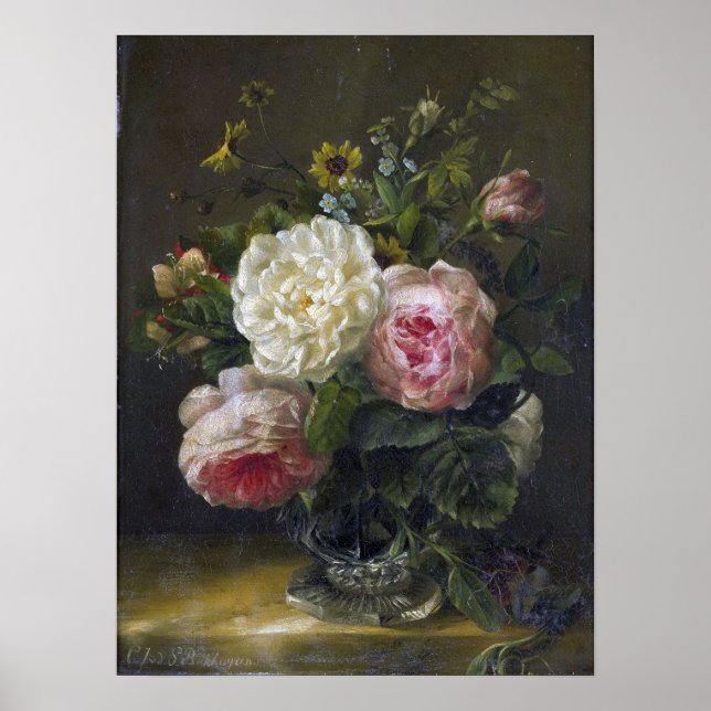 Bakhuyzen - Stillleben und Blume in einer Kristall Poster (Vorne)