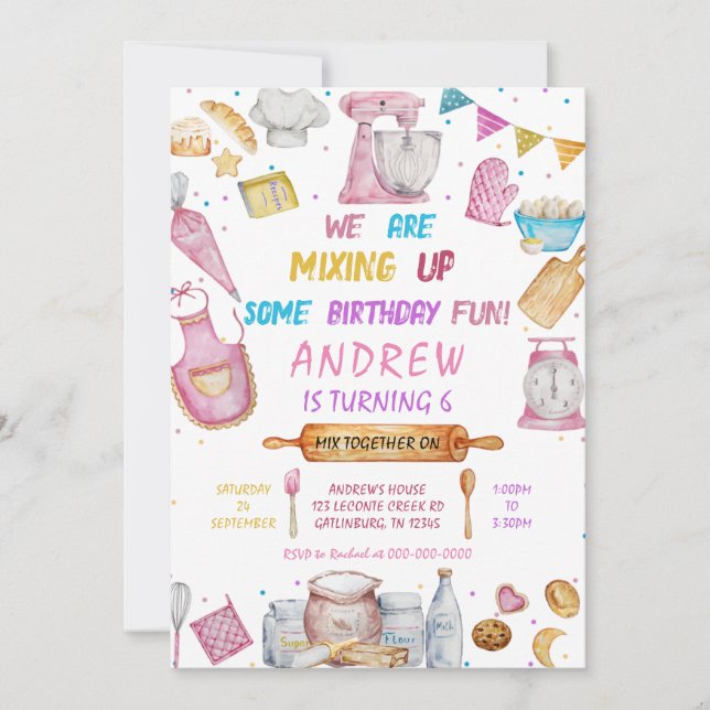 Baking Anniversaire Fille Cuisine Invitation (Devant)