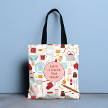 Baking billiger als Therapie Funny Kitchen Pink Tasche<br><div class="desc">Baking billiger als Therapy Funny Kitchen Pink Rote Tragetaschen bietet eine bunte Küche themed Muster mit dem bearbeitbaren Text "Backen ist billiger als Therapie" in der modernen Schrift Typografie. Perfektes Geschenk für diejenigen,  die gerne Backen,  Kochen und in der Küche zu Weihnachten,  Geburtstag,  Muttertag. Entworfen von ©Evco Studio www.zazzle.com/store/evcostudio</div>