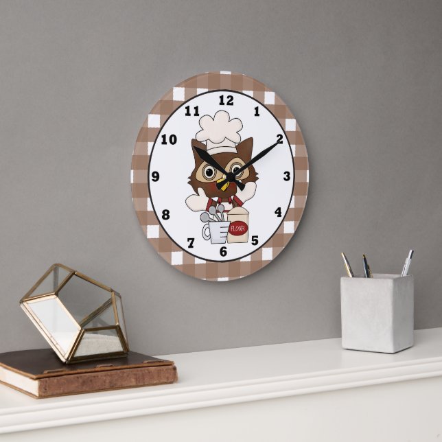 Baking Owl cartoon kitchen wall clock Große Wanduhr (Büro)