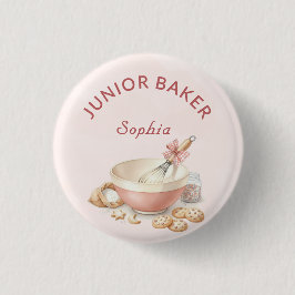Baking Party Girls Birthday Elegant Bowl & Whisk Button
