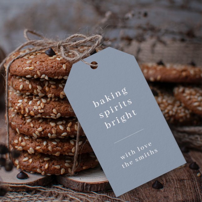 Baking Spirits Bright Minimum Simple Blue Gray Geschenkanhänger ("baking spirits bright" gift tags for festive homemade gifting)