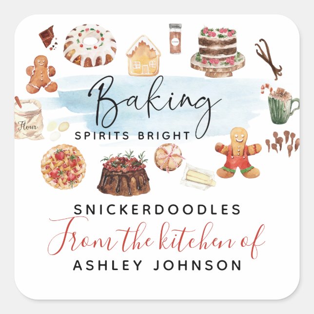 Baking Spirituosen Helle Illustrierte Wasserfarbe Quadratischer Aufkleber (Vorderseite)