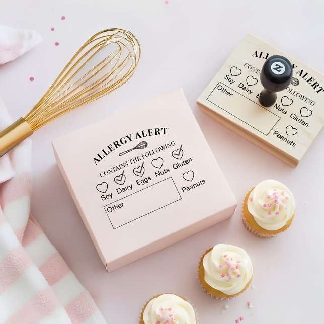 Baking Whisk Bakery Shop Allergy Alert Food Safety Gummistempel (Rolling Pin Bakery Shop Allergy Alert Food Safety Rubber Stamp)