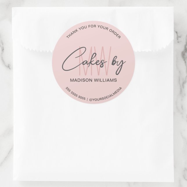 Bakkake Custom Monogram Logo Pink Runder Aufkleber (Tasche)