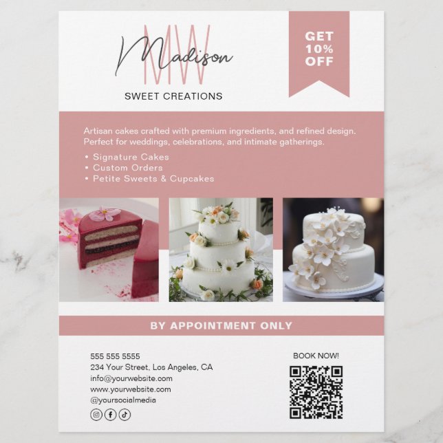 Bakkekuchen mit dem Logo "Custom Monogram" Weißros Flyer (Vorne)