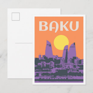 Baku Aserbaidschan Kunst Vintage Reise Postkarte