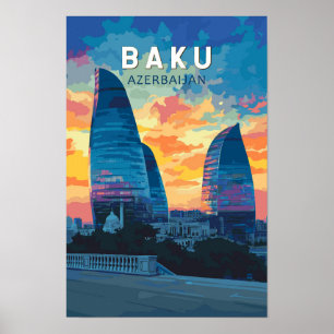 Baku Aserbaidschan Reise Kunst Vintage Poster