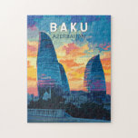 Baku Aserbaijan Reisen Kunst Vintag<br><div class="desc">Baku Retro Vektor Reise Design. Baku,  die lebendige Hauptstadt Aserbaidschans,  ist eine faszinierende Mischung aus antiker Geschichte und futuristischer Architektur,  von der UNESCO-Weltkulturerbe der Altstadt bis hin zu den berühmten Flammentürmen.</div>