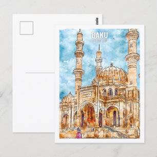 Baku Aserbaijan Reisplatz Wasserfarbe Postkarte