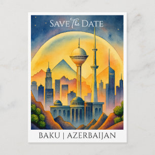Baku Aserbaijan Wasserfarbe Save the Date Postkarte
