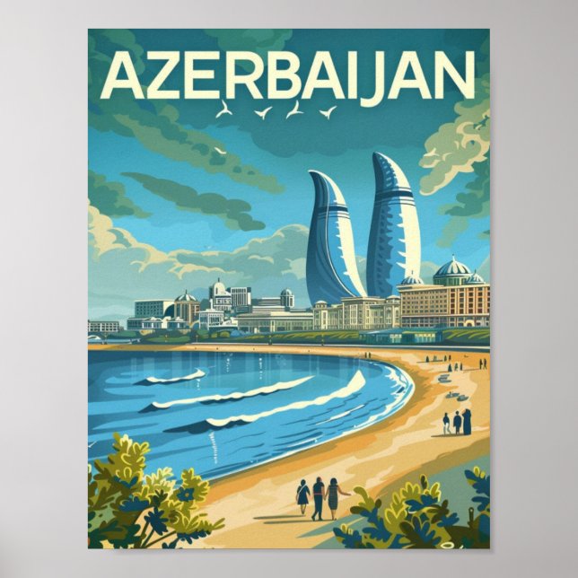 Baku Azrbaijan Vintag Berühmter Reiseort Poster (Vorne)