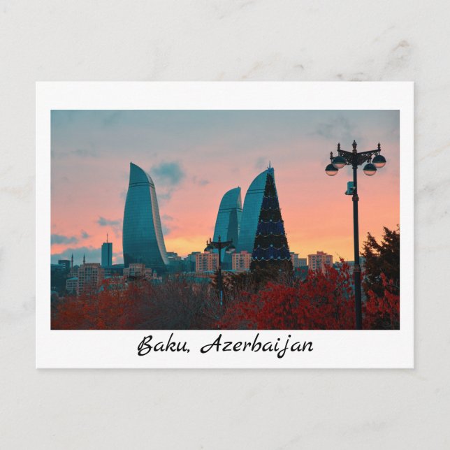 Baku-Skyline und Flammentürme Postkarte (Vorderseite)