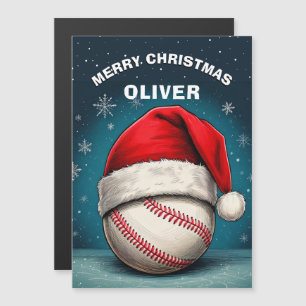 Bal de baseball Rouge Père Noël Nom Carte de Noël