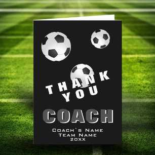 Bal de football noir et blanc Merci carte entraîne