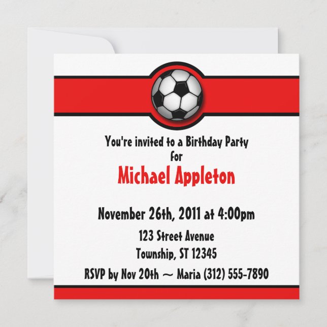 Bal de football rouge Invitations d'anniversaire (Devant)