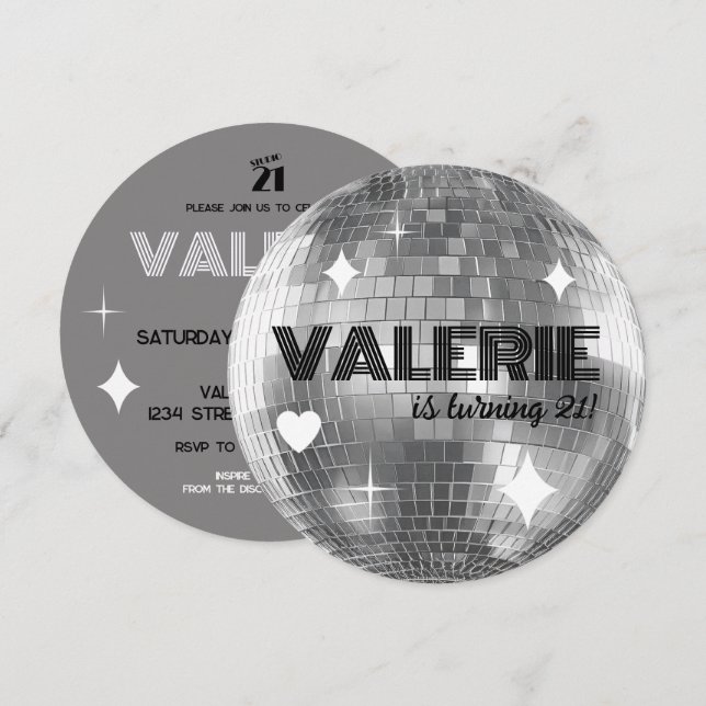 Bal Disco Argent Bonne Invitation Anniversaire (Devant / Derrière)