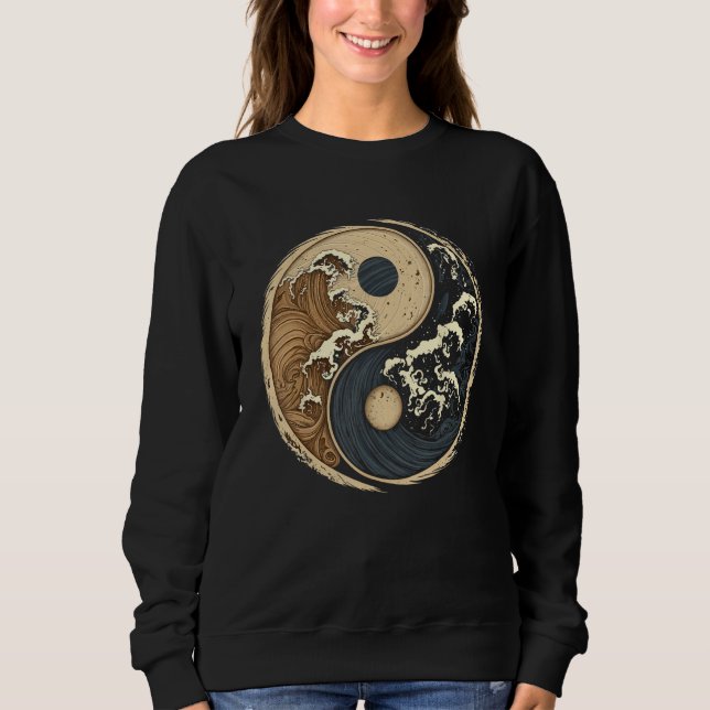 Balance and Harmony Yin Yang Symbol with Waves 2 Sweatshirt (Vorderseite)