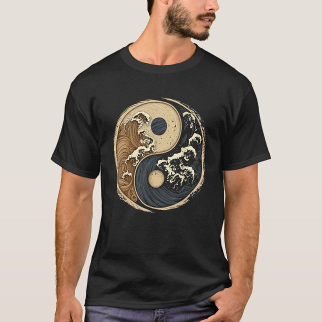 Balance and Harmony Yin Yang Symbol with Waves 2 T-Shirt (Vorderseite)