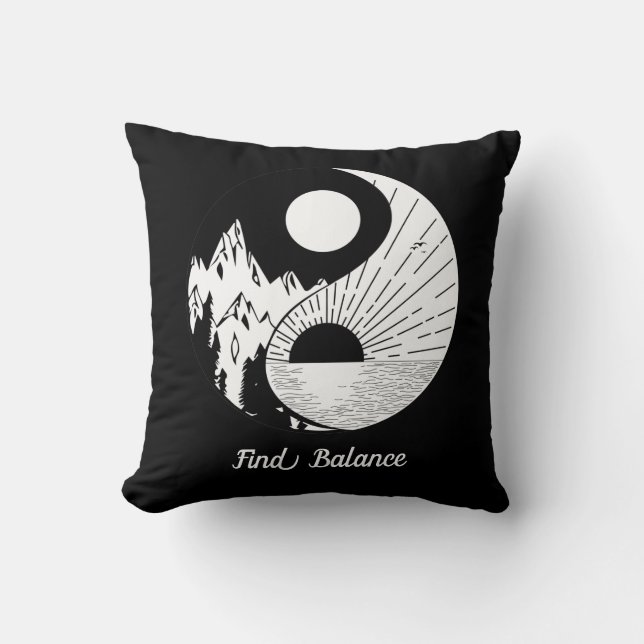 Balance Zen Yin Yang Schwarz-weiß Kissen (Vorderseite)