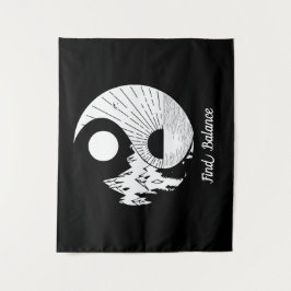 Balance Zen Yin Yang Schwarz-weiß Wandteppich