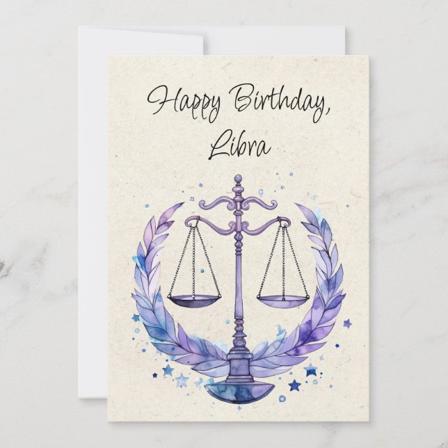 Balance Zodiac Aquarelle Carte Plat Anniversaire (Devant)
