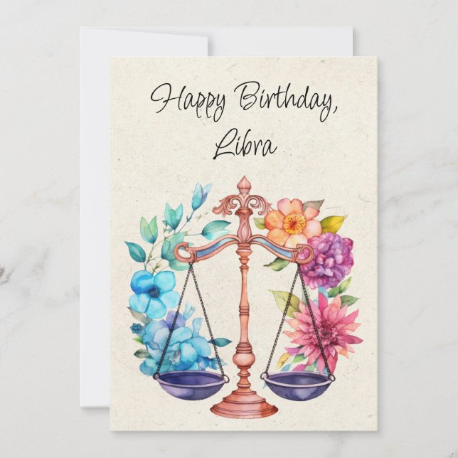 Balance Zodiac Aquarelle Carte Plat Anniversaire (Devant)