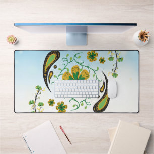 Balanced Bloom – Sanfte grüne und gelbe Blüten Schreibtischunterlage