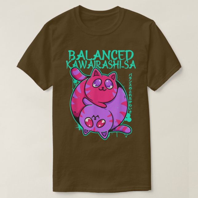 Balanced Kawairashi-sa Yin Yang Anime Cat Kitten O T-Shirt (Design vorne)