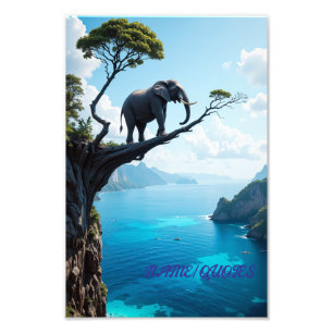Balancierender Elefant auf Klippe – Surrealistisch Fotodruck
