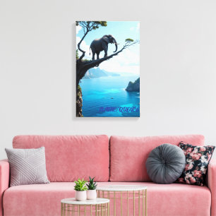 Balancierender Elefant auf Klippe – Surrealistisch Leinwanddruck