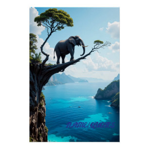 Balancierender Elefant auf Klippe – Surrealistisch Poster