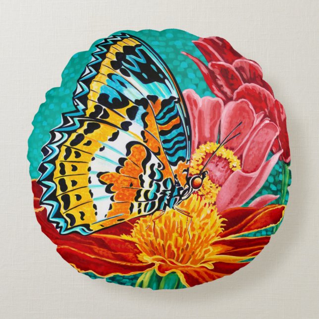 Balancierter Schmetterling I Rundes Kissen (Vorderseite)