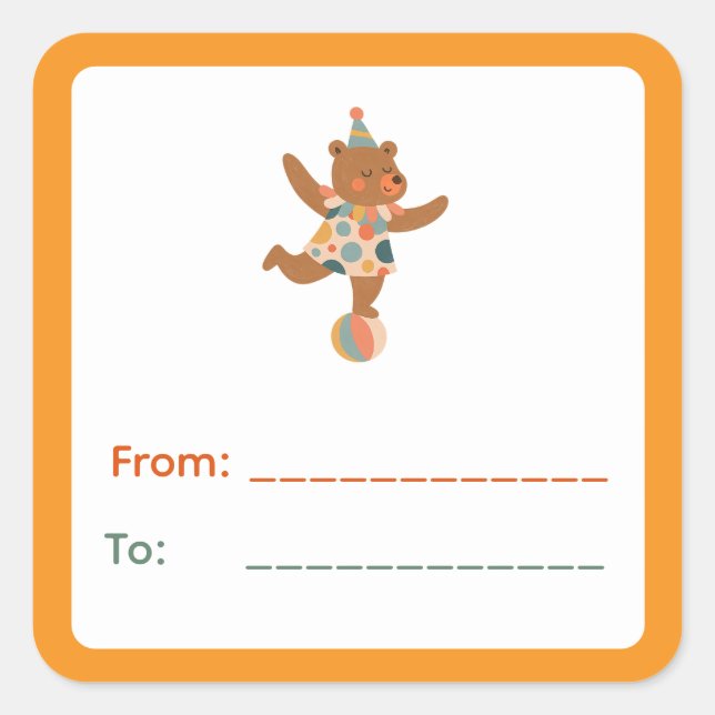 Balancing Circus Bear Gift Label Quadratischer Aufkleber (Vorderseite)