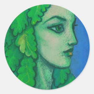 Balanis, Dryade, grüne Blätter, Waldgöttin, Kunst Runder Aufkleber