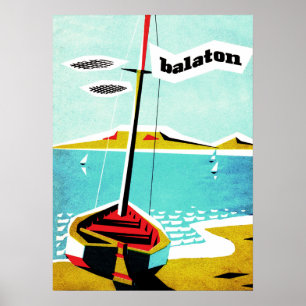Balaton See, Fischerboot auf der Küste, Ungarn Poster