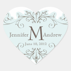 Balayage bleu Monogramme Mariage Favoriser Sticker