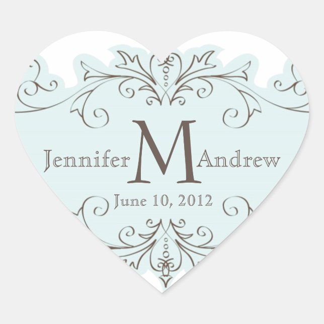 Balayage bleu Monogramme Mariage Favoriser Sticker (Devant)