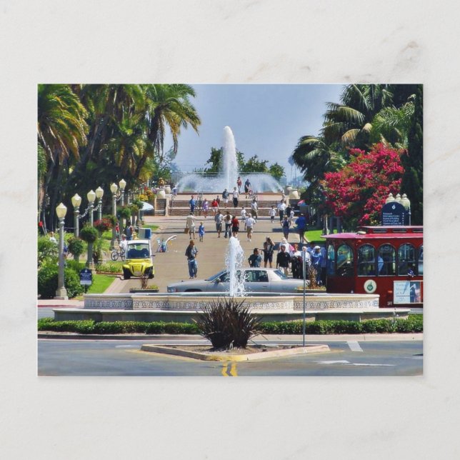 Balboa Park Fountains Prado Gaslampen Postkarte (Vorderseite)