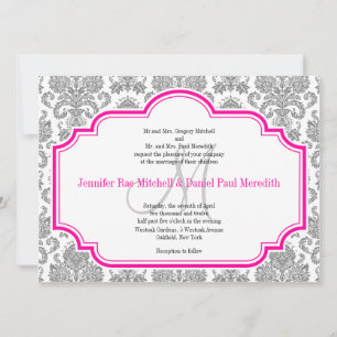 Balck Damask Hot Pink White Wedding Einladungen