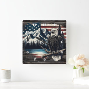 Bald Adler am Bergsee mit Flagge Quadratische Wanduhr