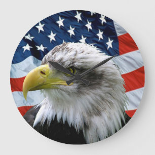 Bald Adler American Flag Numberlose Wall-Uhr Große Wanduhr