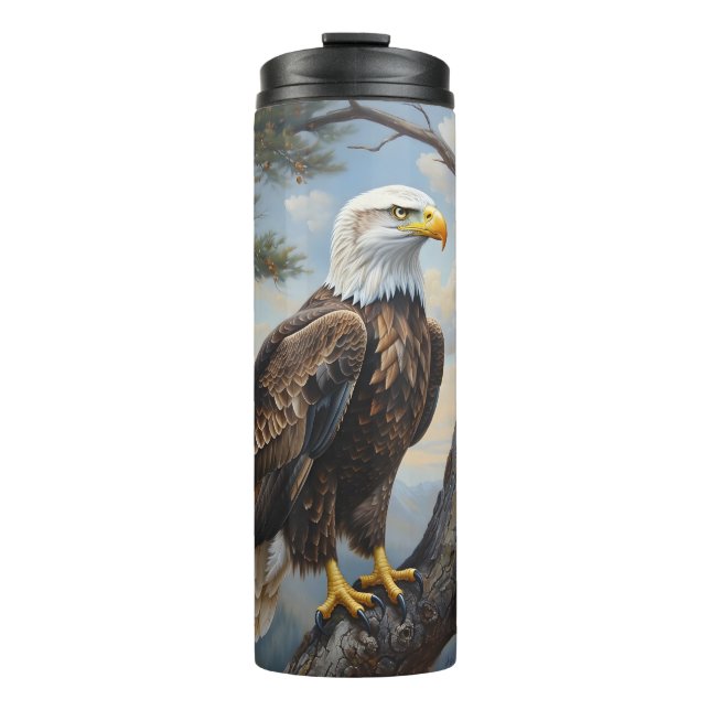 Bald-Adler auf einem Baum-Ölgemälde Thermosbecher (Vorderseite)
