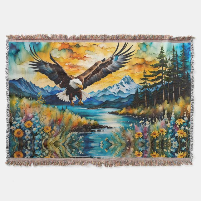 Bald-Adler-Jagd auf Wildblumen Decke (Vorderseite)